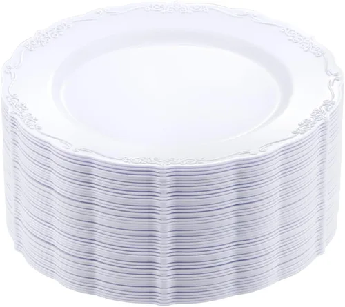Vista 23 de DaYammi 60 platos de plástico blanco, platos de postre desechables de 7.5 A Blanco