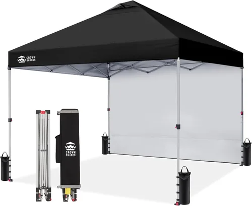 Vista 18 de CROWN SHADES Toldo desplegable de 8 x 8 con 1 pared lateral, tienda de campaña para playa, beige