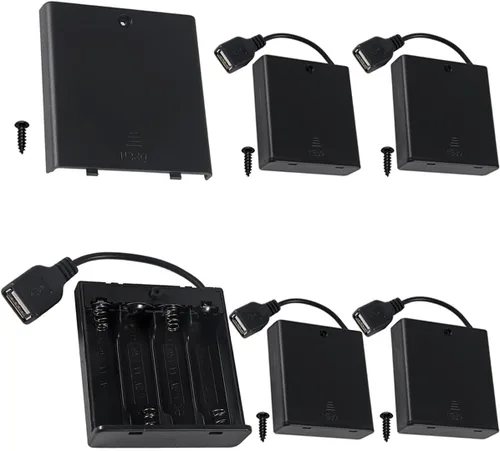 Vista 13 de 5 piezas Soporte de caja de batería de 2 AA con enchufe USB hembra 2 AA Caja de batería de alimentación con interruptor de encendido/apagado