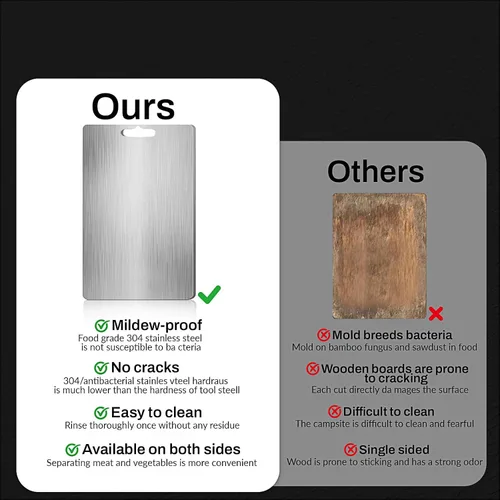 Vista 3 de Tablas de cortar de acero inoxidable para cocina, tabla de cortar de doble cara resistente con asa, tabla de cortar de metal grueso (11.4 x 7.9 in)