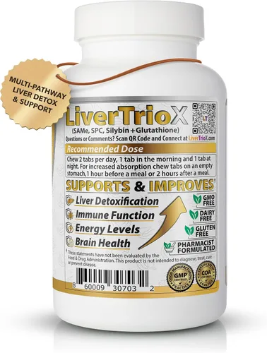 Vista 3 de LiverTrioX - Suplemento antioxidante integral para el hígado, tabletas masticables de suplemento hepático con el mismo, glutatión, silibina
