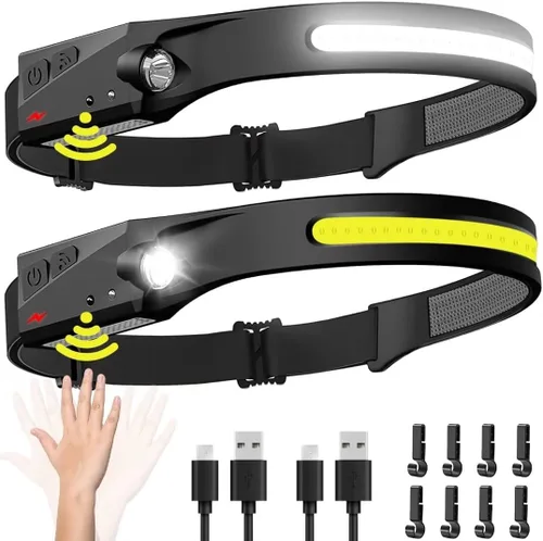 Vista 10 de Headlamp Rechargeable, 230° Wide Beam Head Lamp LED with Motion Sensor for Adults - Camping Accessories Gear, Waterproof Head Light Flashlight for