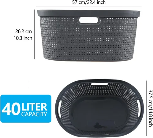 Vista 2 de Wekioger Cesta de lavandería de plástico de 40 L con asas recortadas, 4 paquetes, cesta de almacenamiento grande para ropa