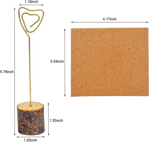 Vista 2 de 20 soportes para tarjetas de lugar de madera rústica y 30 tarjetas de lugar de papel Kraft, soporte de madera para números de mesa, soporte