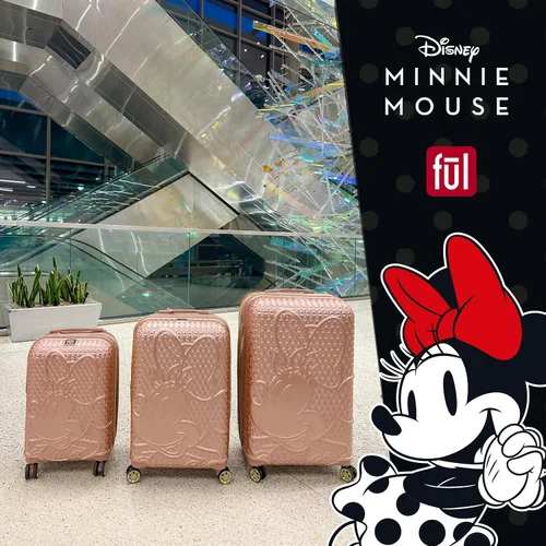 Vista 7 de FUL Disney Minnie Mouse - Maleta con ruedas, con textura rígida y ruedas, Oro Rosa, Ful Disney Minnie Mouse - Maleta rígida texturizada con ruedas