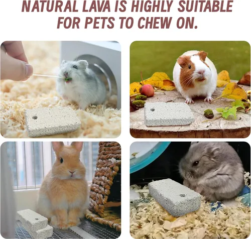 Vista 5 de 18 piezas de animales pequeños para mascotas, mordeduras de lava para masticar, piedra de calcio, conejo, dientes, bloque de molienda para hámster