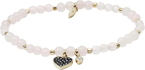 Vista 2 de Fossil Pulsera de cuentas de acero inoxidable en tono oro rosa para mujer
