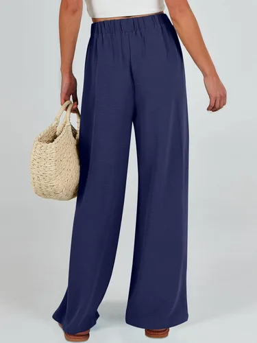 Vista 5 de Caracilia Pantalones palazzo de pierna ancha para mujer, de cintura alta, ajustables, con lazo, holgados, informales, con bolsillos