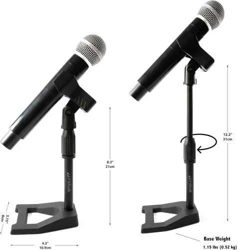 Vista 2 de Paquete de 2 soportes de micrófono de escritorio con clip de micrófono, soporte de micrófono de mesa ajustable, adaptador de metal de 5/8 a 3/8