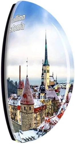 Vista 2 de Imán de nevera de la ciudad vieja de Tallin Estonia 3D Cristal de cristal turístico Colección de recuerdos de viaje Regalo Fuerte Etiqueta engomada