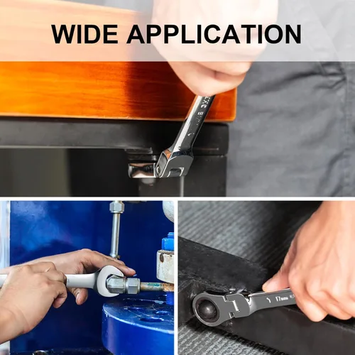 Vista 5 de Jetech Llave de engranaje de cabeza flexible de 1/2 pulgada, llave combinada de trinquete de grado industrial, acero de aleación Cr-V forjado