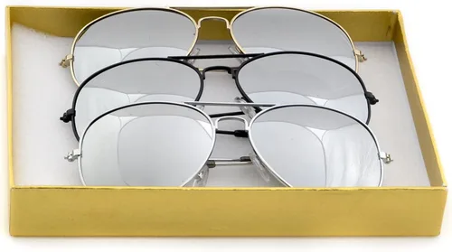Vista 3 de Set de caja de regalo de aviador con espejo de gafas, .3 - PlataOroNegro - Juego de Lino Dorado
