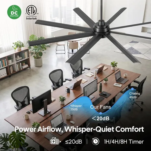 Vista 6 de 72 Inch Outdoor Ceiling Fan with Light, Modern Black Smart Ceiling Fan with Alexa/App/Remote Control, 8 Anti-Rust Aluminum Blades, High 9799 CFM