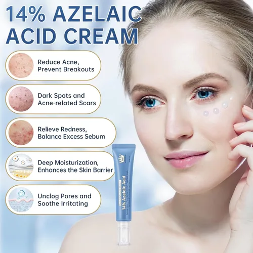 Vista 2 de Crema de ácido azelaico 14% para aliviar el enrojecimiento, manchas oscuras, suero facial con niacinamida y vitamina C previene brotes de acné