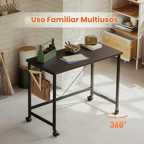 Vista 4 de Mericonia Escritorio de computadora, escritorio de juegos para espacios pequeños, mesa moderna de estilo simple para oficina en casa, mesa de Negro