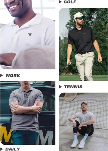 Vista 7 de YOVVI Golf Shirts for Men Short Sleeve Quick Dry Slim Fit Print Performance Moisture Wicking Polo Shirt