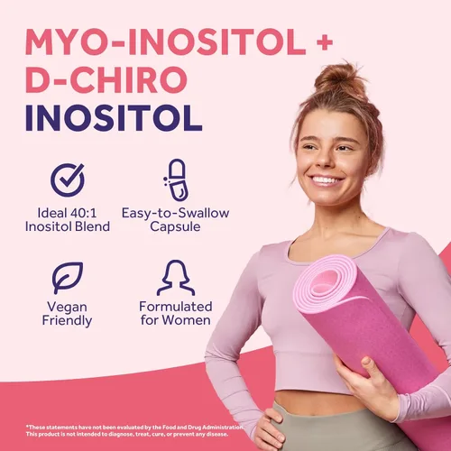 Vista 3 de Doctor's Recipes Suplemento de inositol para mujeres, cápsulas de mio-inositol y D-Chiro inositol de 2050 mg por porción, mezcla ideal 40:1, 60