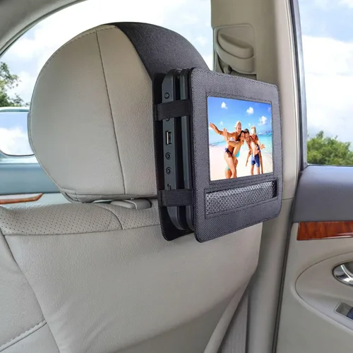 Vista 3 de Soporte para reposacabezas de coche para reproductor de DVD portátil giratorio y abatible, 7 pulgadas