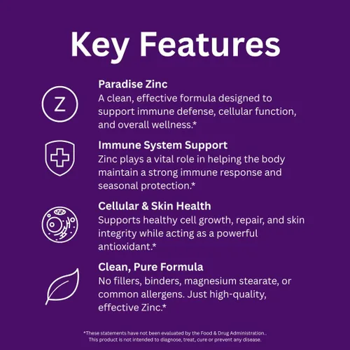 Vista 3 de Paradise Herbs Suplementos de zinc con picolinato y Natures C, para apoyo inmunológico, súper potente, ultra puro, sin gluten, sin OMG, vegano, 30