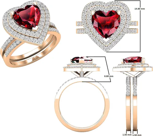 Vista 8 de Dazzlingrock Collection Juego de anillos de compromiso de doble halo con diamantes naturales redondos y piedras preciosas creadas en laboratorio