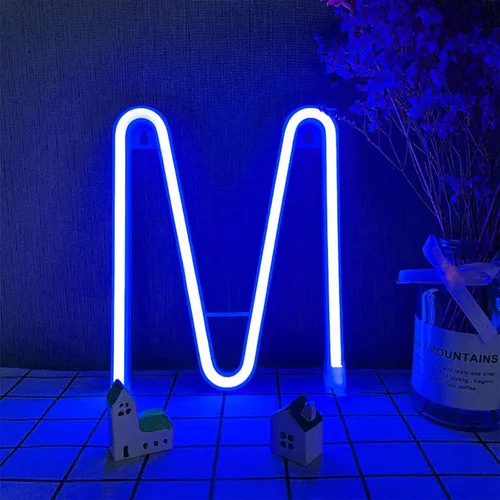Vista 32 de ENUOLI Letrero de neón azul con letras LED USB/luces alimentadas por batería, letrero alfabético, marquesina, letra, decoración, luces nocturnas