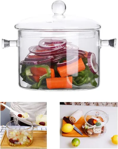 Vista 9 de Olla de cocina de vidrio de 1.4L/47oz, cacerola de vidrio con olla de doble mango