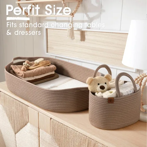 Vista 3 de Cesta cambiador de bebé incluye pañalera, suave e impermeable, de doble cubierta, portátil, cambiador para tocador y cambiador, regalo para baby
