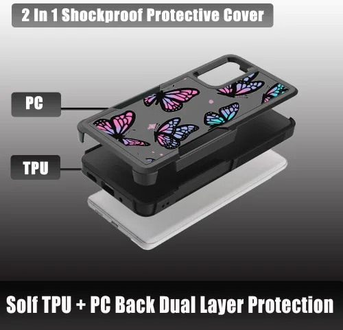 Vista 3 de Funda para teléfono Galaxy S20 FE 5G, funda de mariposa para Samsung Galaxy S20fe, funda resistente para Samsung S20 FE 5G/4G, funda protectora