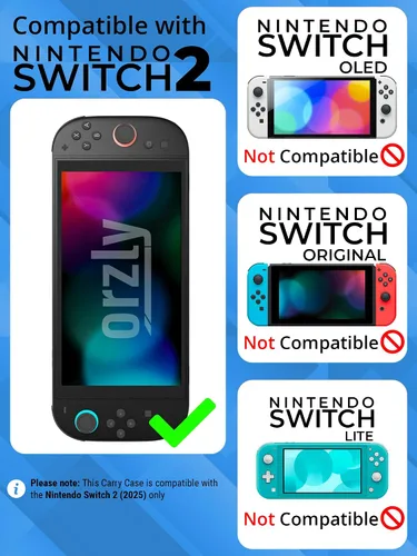 Vista 2 de Orzly Case Compatible with Nintendo Switch 2 Protective Travel Carry Case with Screen Padding, Game Card & microSD Slots, Zipped & Open Pockets for