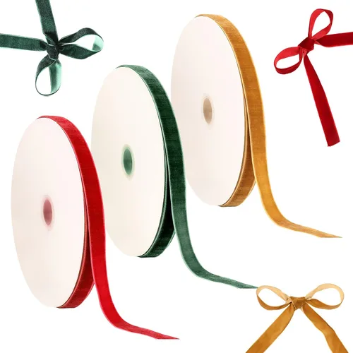 Vista 8 de Patelai 3 rollos de cinta de terciopelo de Navidad de 75 yardas, carrete de cinta de terciopelo vintage, rollo de cinta de terciopelo verde, rojo