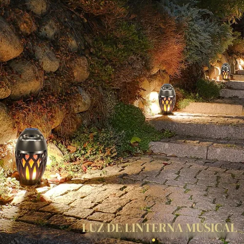 Vista 3 de Altavoces Bluetooth para exteriores, inalámbricos con llama LED, negro Diseño impermeable IPX5, Bluetooth 5.0, lámpara de llama LED, para fiesta