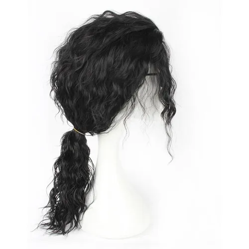 Vista 4 de Peluca negra para hombre con cola de caballo larga estilo Rockstar Negro (Natural Black)