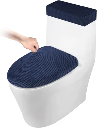 Vista 16 de Funda elástica para tapa de inodoro y funda para tanque de inodoro, juego de cubiertas elásticas para baño, tela de poliéster y elastano jacquard