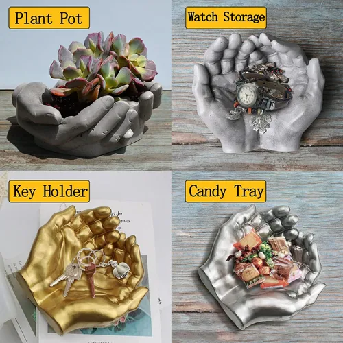 Vista 7 de FUNSHOWCASE Manos grandes ahuecadas y bolas de esfera de resina epoxi moldes de silicona, hacer cenicero, plantador, vela, bandeja de baratija