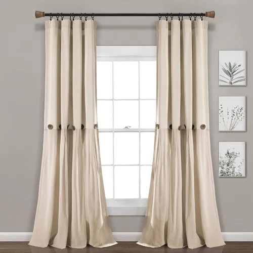 Vista 37 de Lush Decor - Panel de cortina de ventana con botón de lino, único, 40 pulgadas de ancho x 84 pulgadas de largo, negro y blanco claro - Cortinas