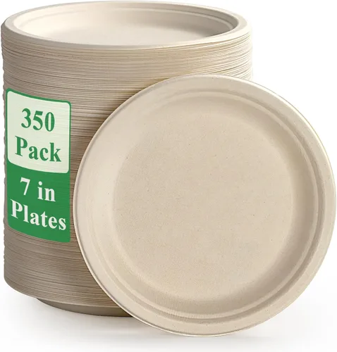 Vista 9 de Vplus Paquete de 150 platos de papel desechables compostables de 10 pulgadas, súper fuertes, 100% bagazo, natural, biodegradables, ecológicos