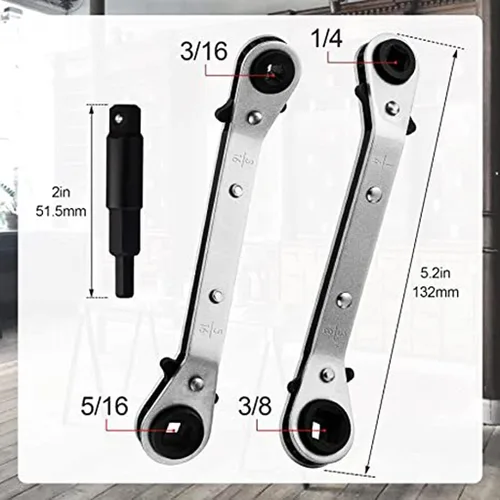 Vista 7 de Llave de trinquete Llave de servicio de trinquete 3/8 "a 1/4" para reparación de equipos de refrigeración con adaptador de bits