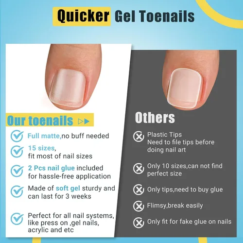 Vista 3 de SINOKAME - Uñas postizas transparentes a presión cortas con kit de pegamento para uñas, puntas de uñas postizas pintables mate, para camas de uñas