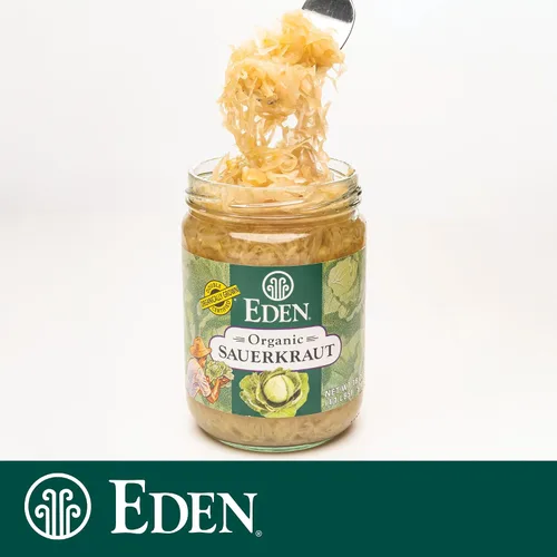Vista 4 de Eden Chucrut orgánico, tradicional, fermentado con ácido láctico, tarro de vidrio de 18 onzas
