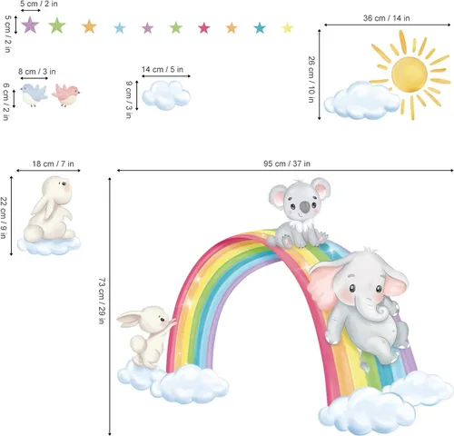 Vista 4 de Decalmile - Calcomanías de pared para pared, diseño de elefante, koala y conejo