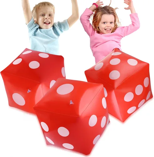 Vista 17 de Paquete de 3 dados inflables grandes jumbo gigantes para interiores y exteriores, juego de mesa Ludo, artículo para fiestas en la piscina