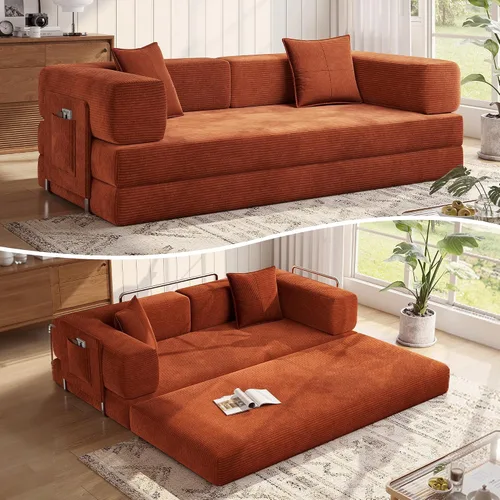Vista 13 de MoonSpeak Sofá cama de 78.8 pulgadas para sala de estar, sofá modular convertible con almohada para reposabrazos, sofás modulares plegables de pana