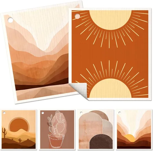 Vista 23 de Miss Adola 6 unidades de paños suecos para cocina - paños reutilizables para lavar platos, toallas de cocina absorbentes, lindas y divertidas, Bohemi