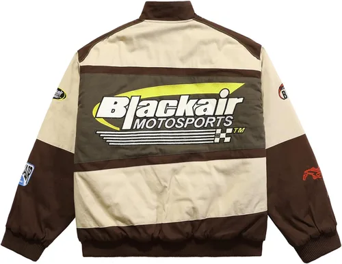 Vista 5 de Aelfric Eden Chaqueta de motocicleta para hombre, chaqueta de béisbol Blackair Moto Varsity para mujer, abrigos vintage