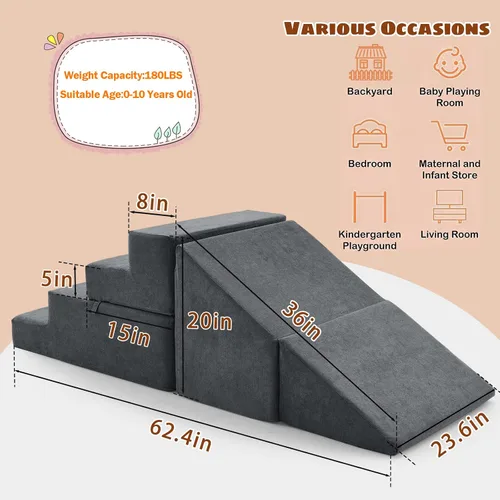 Vista 13 de jela Juego de bloques de escalada para interiores, bloques de escalada de espuma suave y seguros con escaleras deslizantes, juguetes de bloques