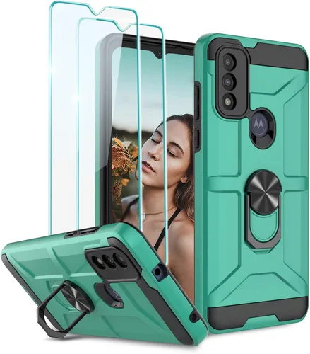 Vista 10 de Jeylly Funda para Moto G Pure con [Paquete de 2] Protector de Pantalla HD, [Grado Militar] Soporte de Anillo Resistente de Servicio Pesado Defensor