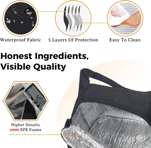 Vista 3 de Aosbos Bolsa de almuerzo negra con aislamiento térmico para mujer, lonchera para adultos, lonchera para mujeres, lonchera de mano, bolsa de almuerzo