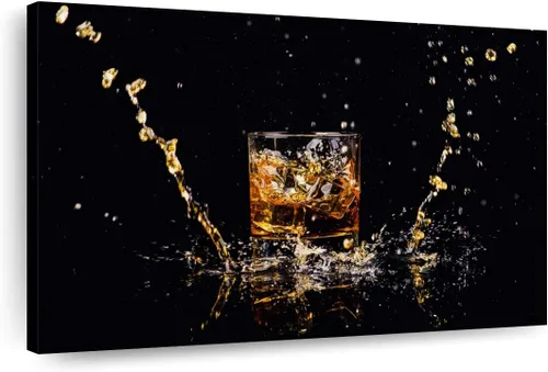 Vista 10 de ElephantStock - Arte de pared con salpicaduras de whisky - Lienzo enmarcado flotante horizontal - Decoración de pared de comedor - Arte de lienzo