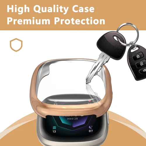 Vista 5 de Paquete de 5 fundas protectoras de pantalla de silicona compatibles con Fitbit Sense 2/Versa 4, cobertura completa, HD, ultrafina, TPU, compatible