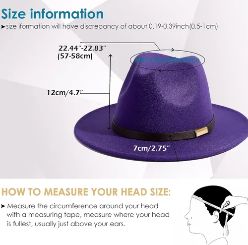 Vista 78 de Sombreros Fedora para hombre, sombrero Panamá de ala ancha con cinturón clásico Unisex Felt Fedora, Adjustable Fit, Breathable Sweatband, All-Day